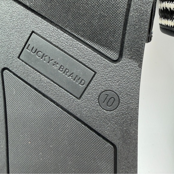 Lucky Brand Dylina Raffia Woven Slide Sandals Open Toe Striped Cork Black 10 NEW - Picture 13 of 14